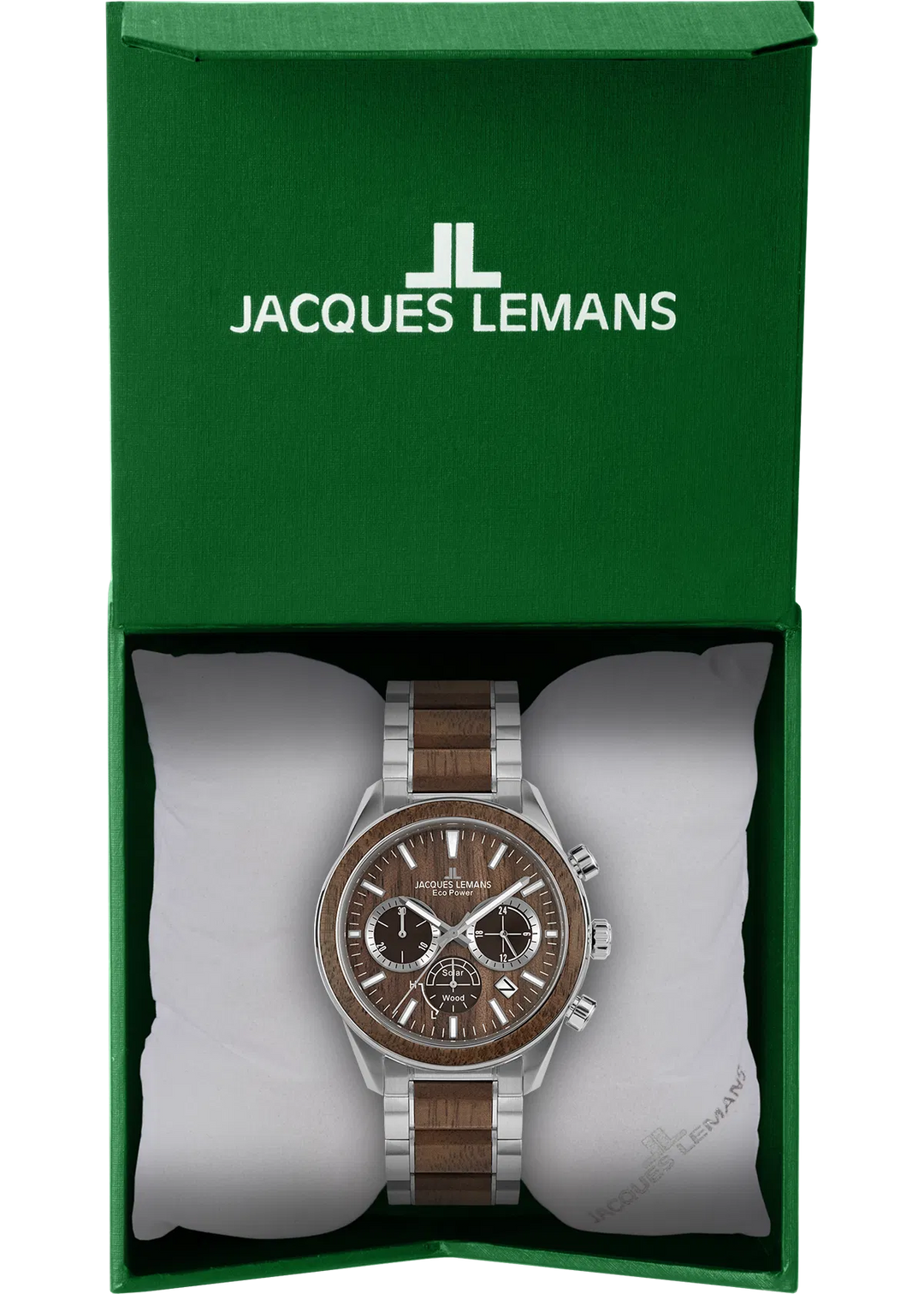 Jacques Lemans Eco Power 1-2115J - Herren Solaruhr 44mm Holz-Design