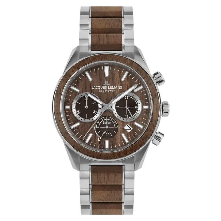 Jacques Lemans Eco Power 1-2115J - Herren Solaruhr 44mm Holz-Design