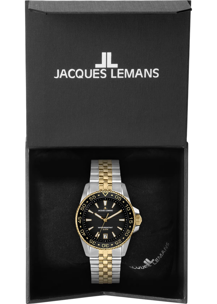 Jacques Lemans Liverpool Diver 1-2205N - Herren Taucheruhr IP-Gold Bicolor 41mm