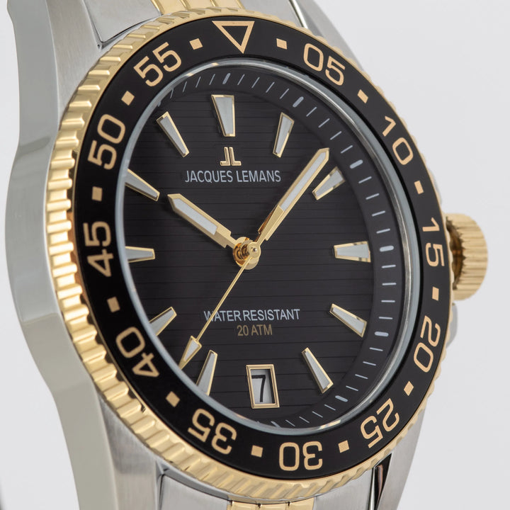 Jacques Lemans Liverpool Diver 1-2205N - Herren Taucheruhr IP-Gold Bicolor 41mm