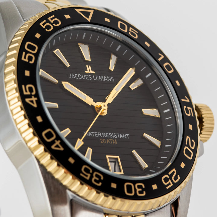 Jacques Lemans Liverpool Diver 1-2205N - Herren Taucheruhr IP-Gold Bicolor 41mm