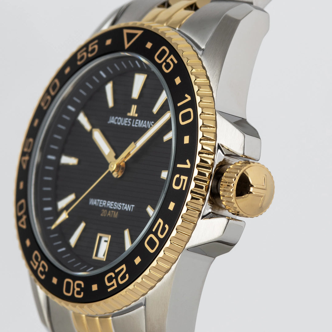 Jacques Lemans Liverpool Diver 1-2205N - Herren Taucheruhr IP-Gold Bicolor 41mm