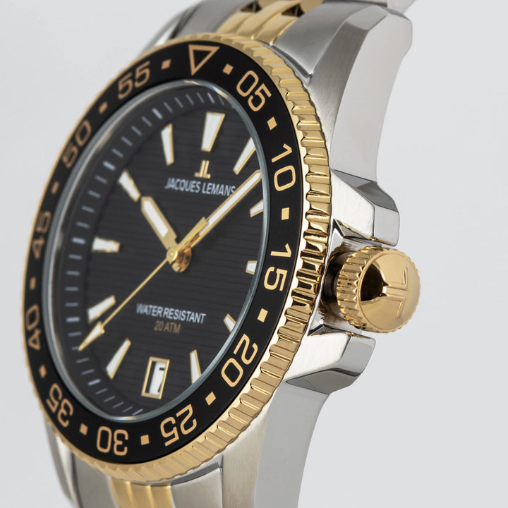 Jacques Lemans Liverpool Diver 1-2205N - Herren Taucheruhr IP-Gold Bicolor 41mm