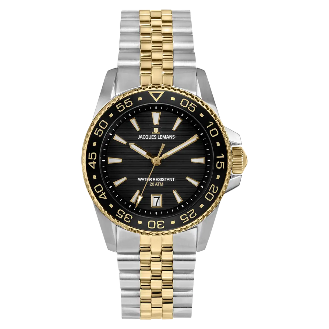 Jacques Lemans Liverpool Diver 1-2205N - Herren Taucheruhr IP-Gold Bicolor 41mm