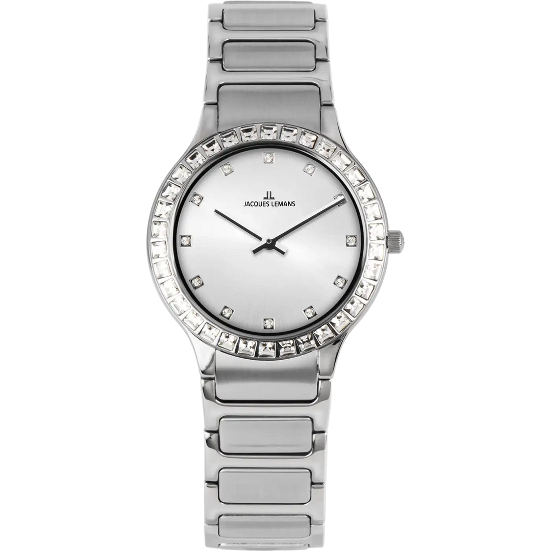 Jacques Lemans Milano 1-2208B - Elegante Damen Quarzuhr mit Glassteinen 30mm