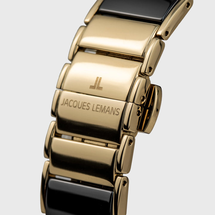 Jacques Lemans Dublin 1-2214C - Elegante Damen Quarzuhr IP-Gold mit Keramik