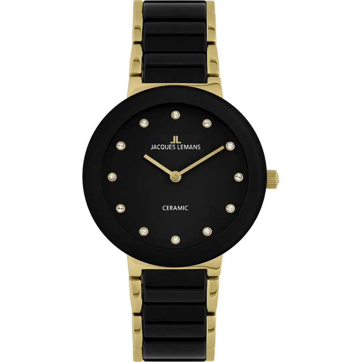 Jacques Lemans Monaco 42-7K - Elegante Damen Quarzuhr IP-Gold mit Keramik