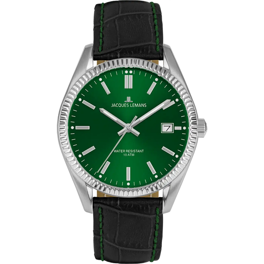 Jacques Lemans Derby 50-3T - Elegante Herren Quarzuhr mit grünem Zifferblatt