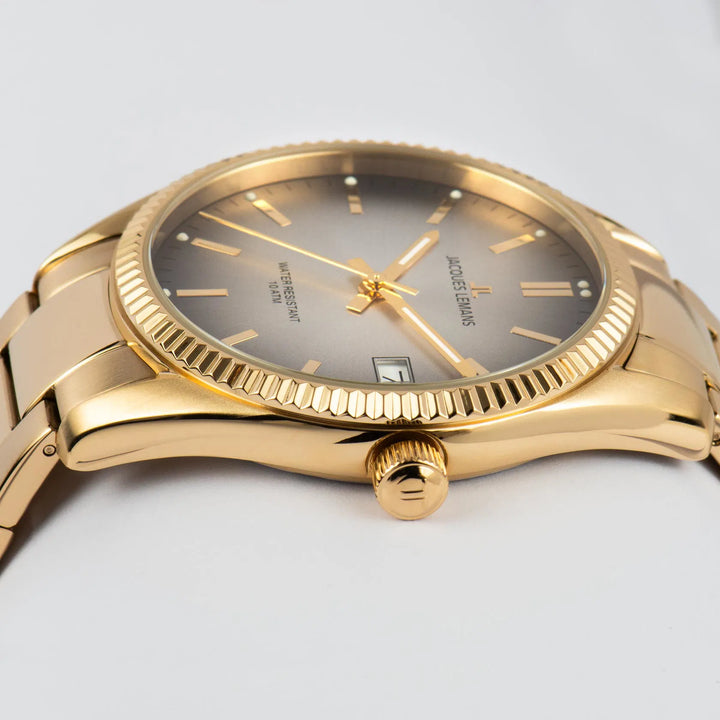 Jacques Lemans Derby 50-4N - Elegante Damen Quarzuhr IP-Gold mit Perlmutt