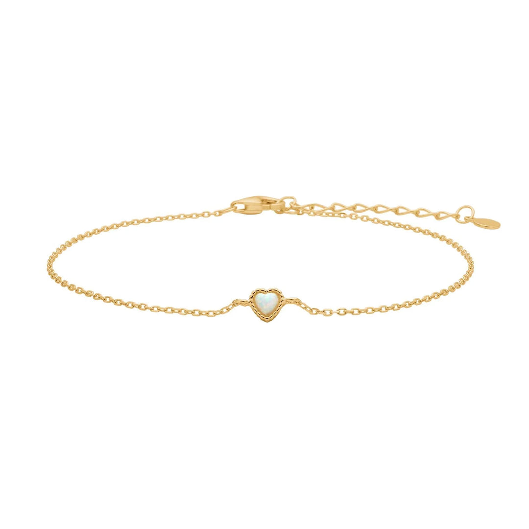 NOA Kids Armband, Herz mit Opal, Sterlingsilber vergoldet
