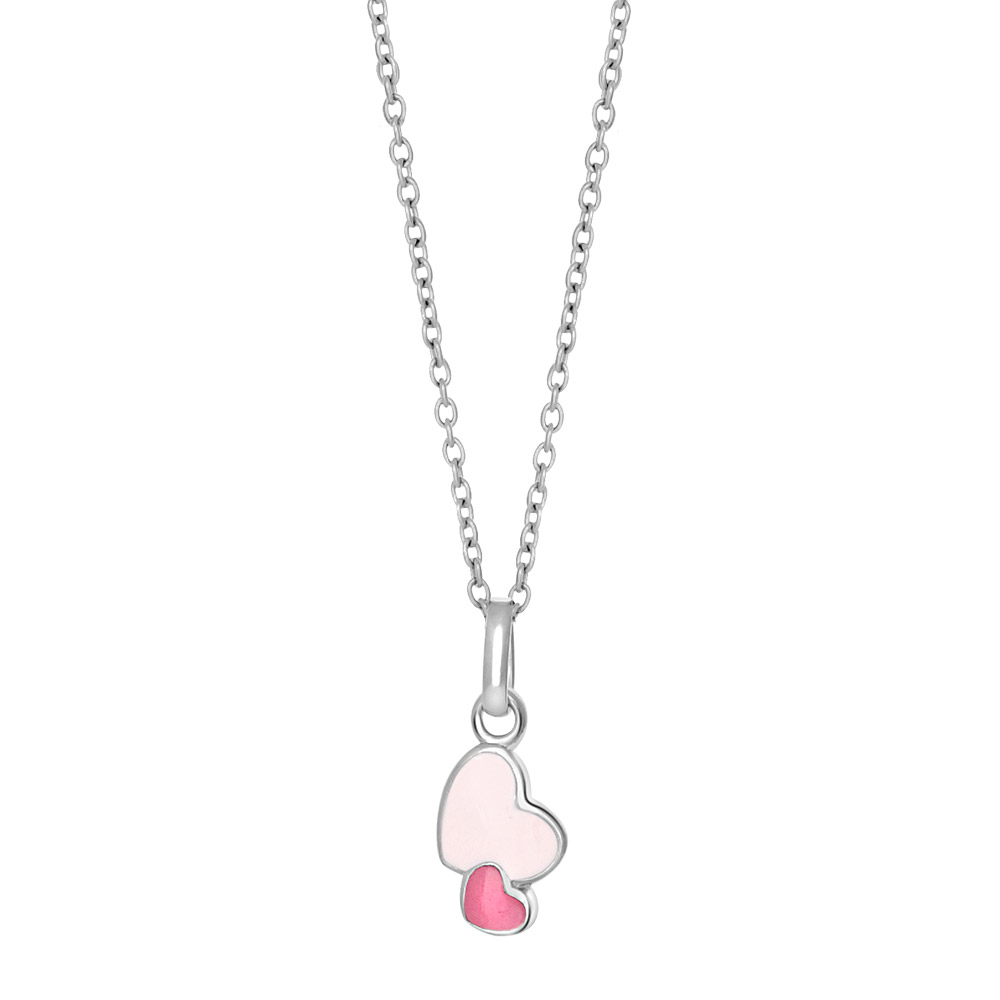 NOA Kids Halskette Herz-Anhänger, Sterlingsilber, rosa Emaille