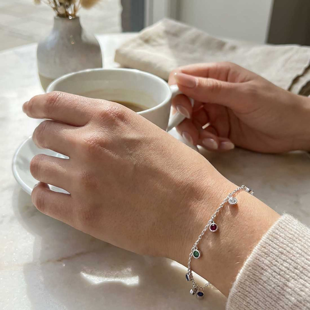 Rhodiniertes Silber Armband GIANOR 3mm 17+3cm, Zirkonia bunt