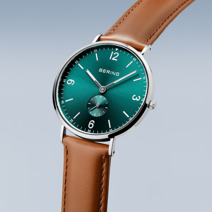 Bering Classic Herrenuhr Silber 14040-508 | Grünes Zifferblatt & Saphirglas