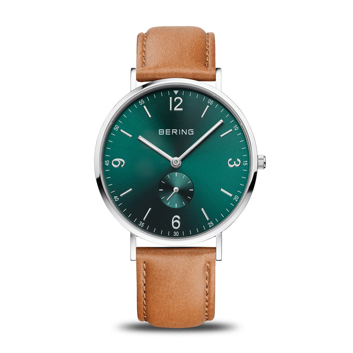 Bering Classic Herrenuhr Silber 14040-508 | Grünes Zifferblatt & Saphirglas