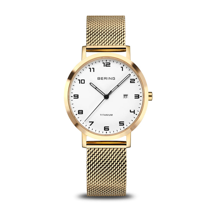 Bering Titanium Damenuhr Gold 18634-334 | Ultraleicht & Saphirglas