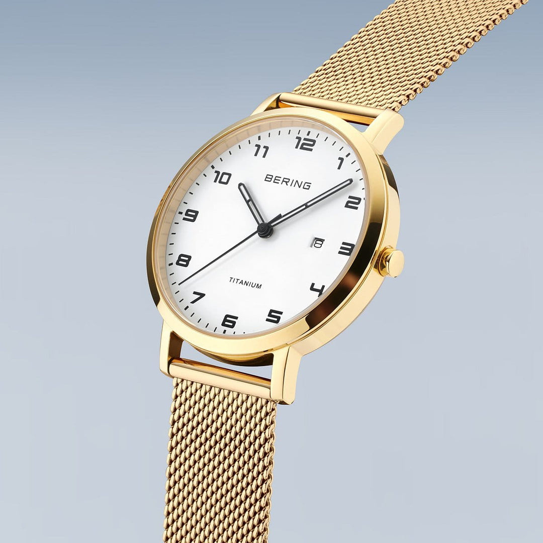 Bering Titanium Damenuhr Gold 18634-334 | Ultraleicht & Saphirglas