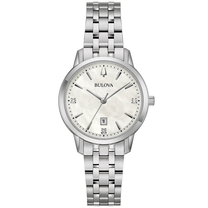 Bulova Sutton 96P233 Damenuhr - Edelstahl mit 3 Diamanten & Perlmutt-Zifferblatt