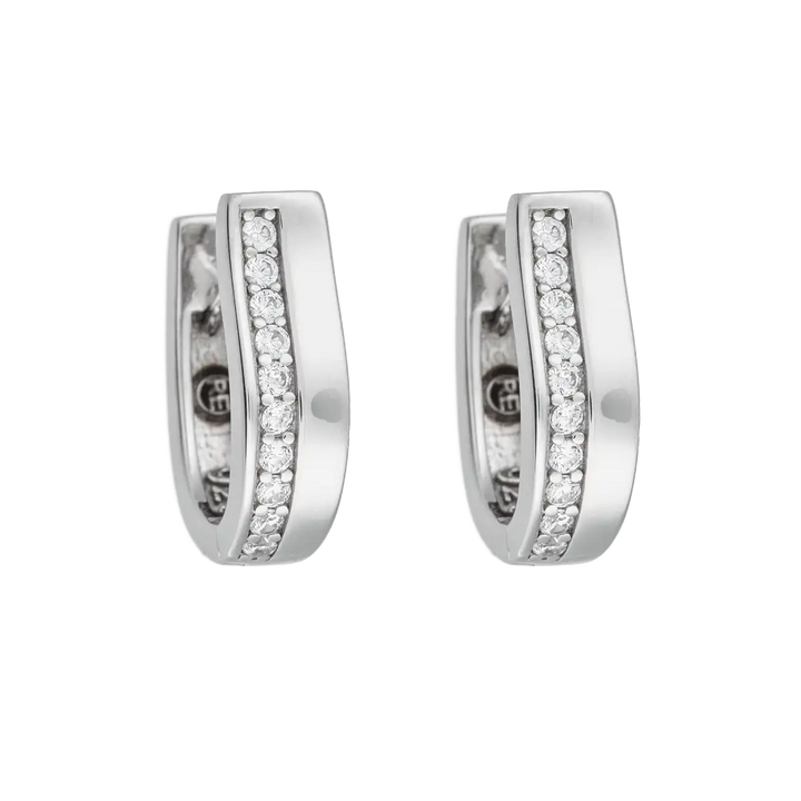 Creolen 925 Sterlingsilber mit 10 Zirkonia – Schmale Ohrringe 15mm