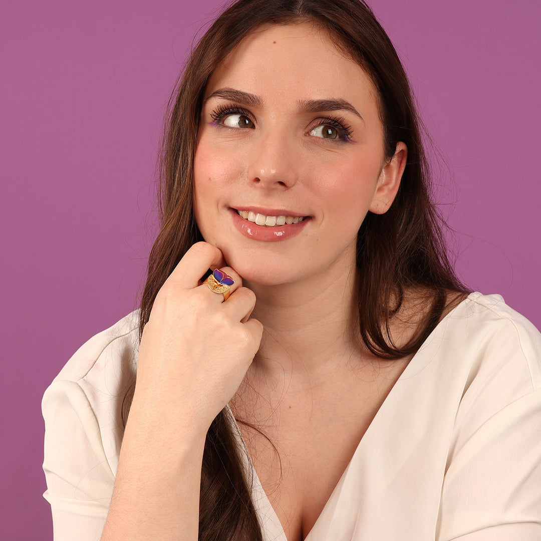 Taratata Ring Crocus - Handbemaltes Blumenmotiv lila | Modeschmuck