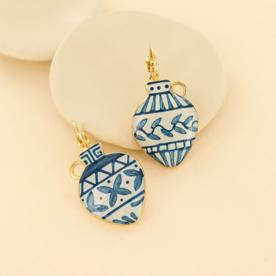 Taratata Ohrringe Antique – Elegante Ohrringe in Weiß-Blau mit antikem Design