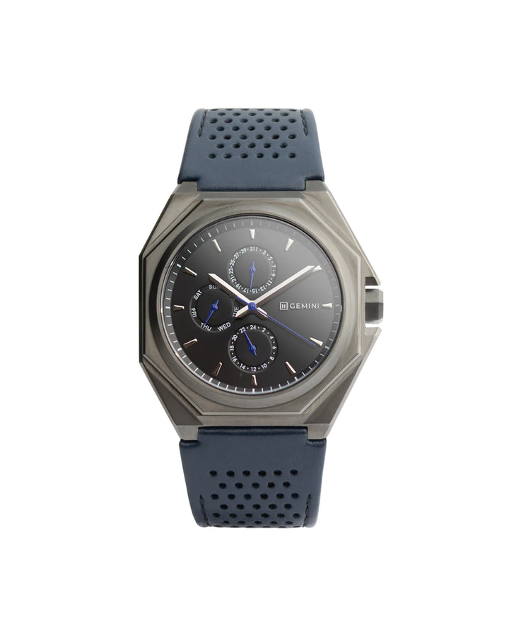 Gemini Herrenuhr Edelstahl Dark Blue Lederarmband