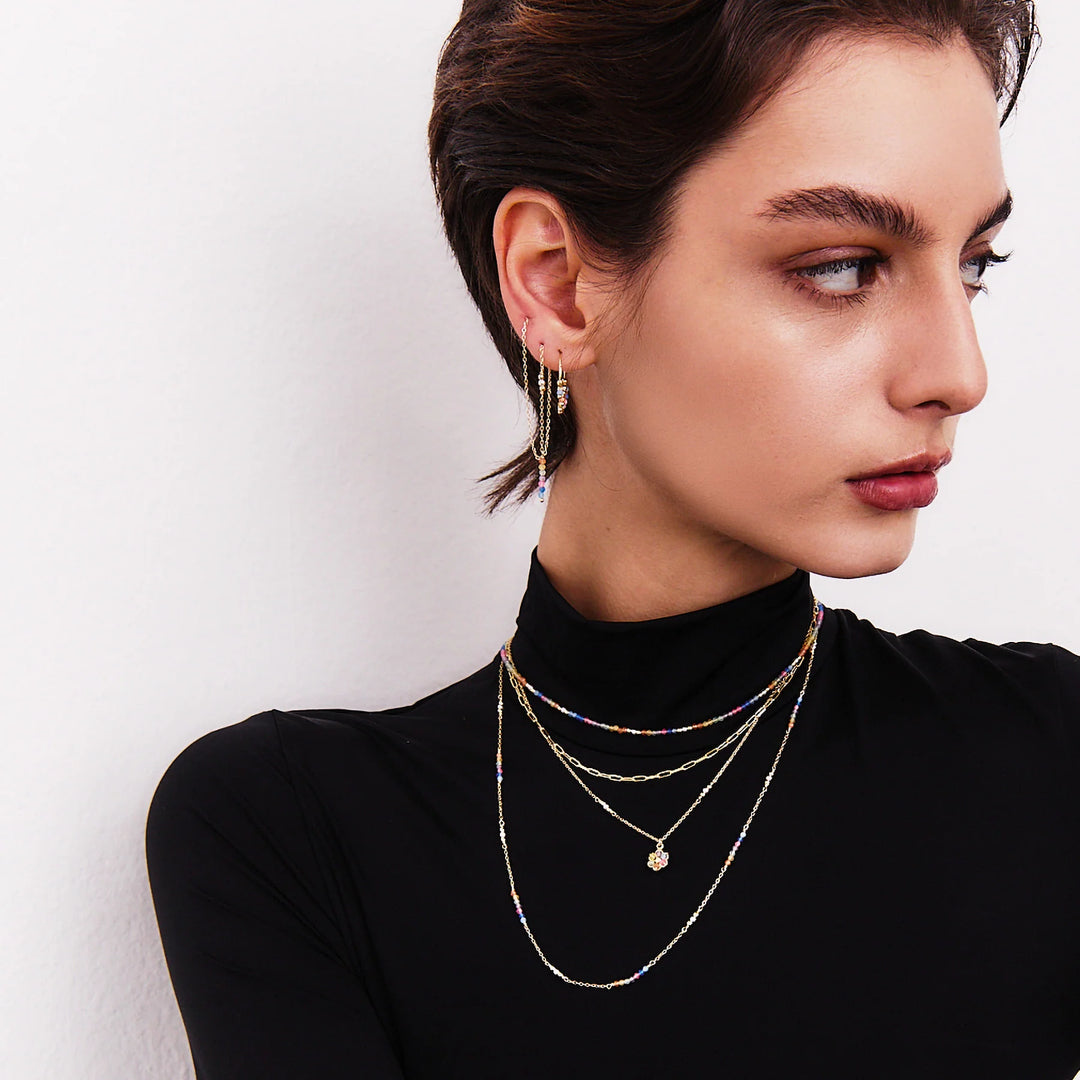 Halskette Prim Rainbow mit bunter Blume – 925er Silber vergoldet