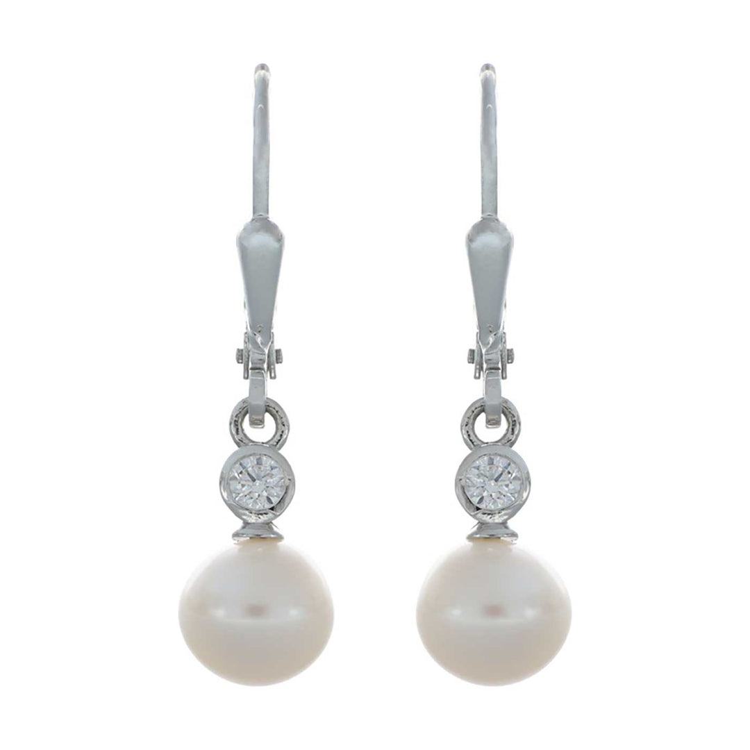 Ohrhänger Sterlingsilber, Zirkonia, Zuchtperlen 6,5 mm