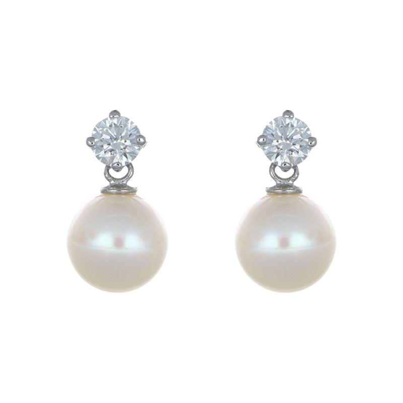 Ohrstecker Weißgold | Kulturperlen Süßwasser 7,5–8mm & Zirkonia