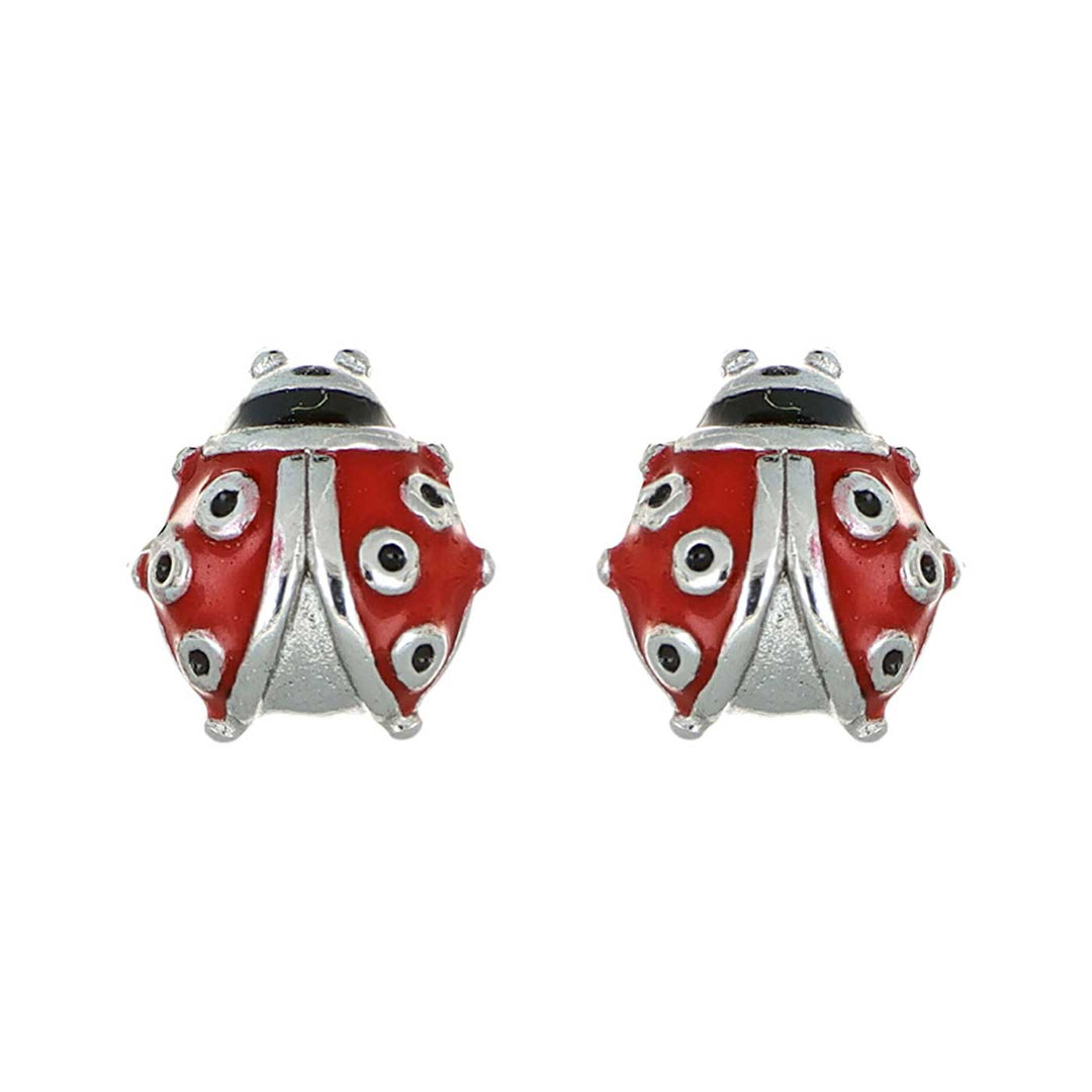 Ohrstecker Sterlingsilber, Marienkäfer rot/schwarz gelackt