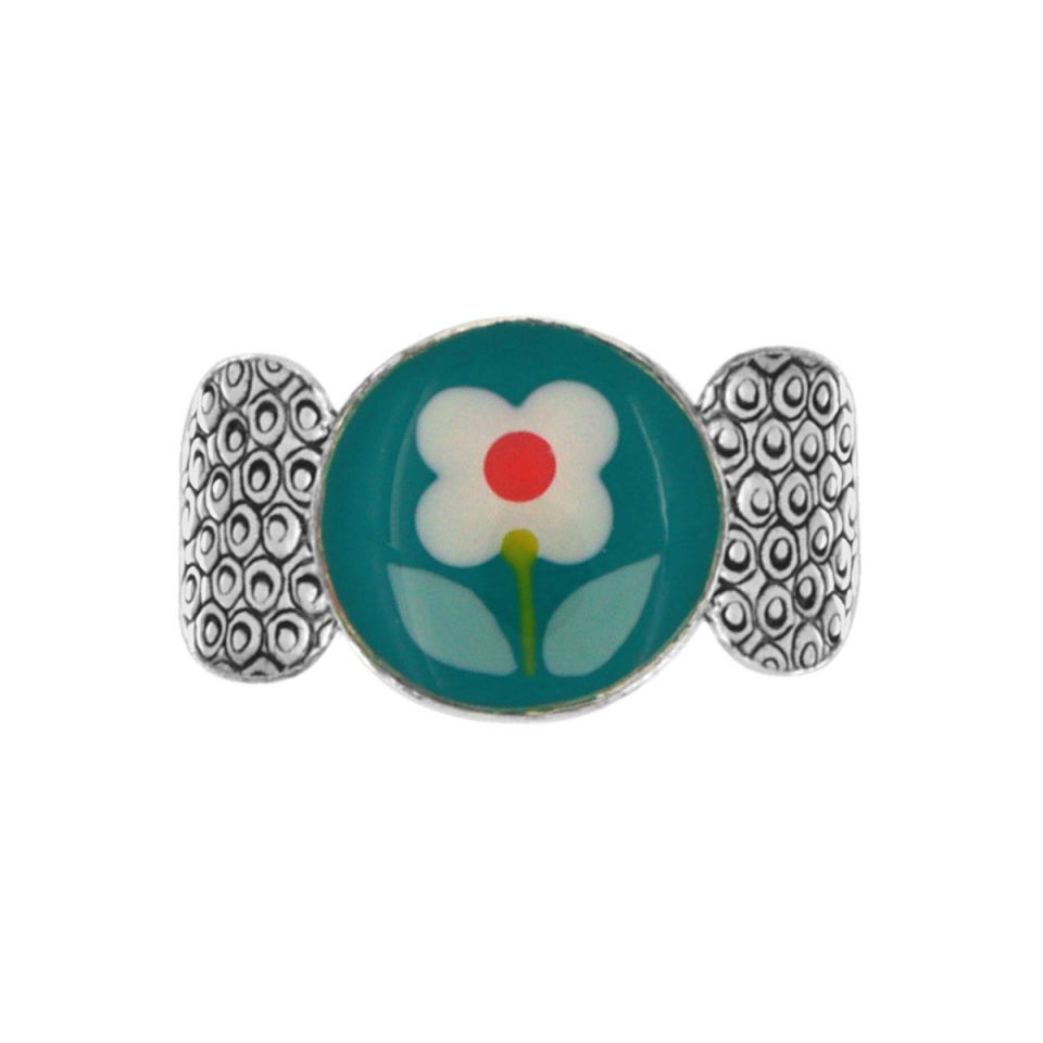 Taratata Ring Tweed - Modeschmuck mit Blumenmotiv, Türkis
