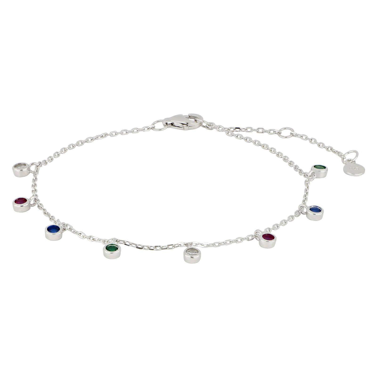 Rhodiniertes Silber Armband GIANOR 3mm 17+3cm, Zirkonia bunt - My Fine Jewellery