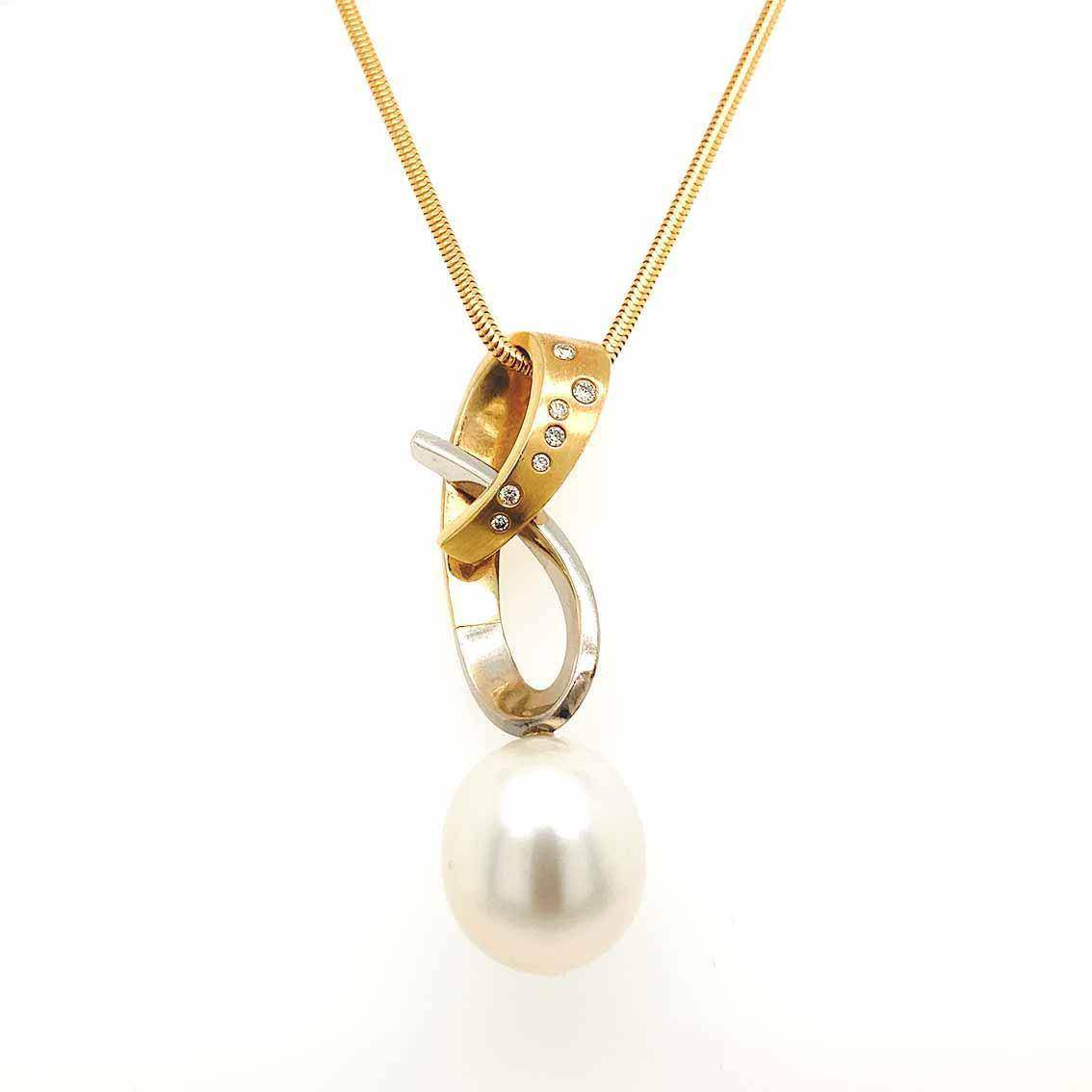 Südseeperlen Anhänger, 585 Gelbgold/Weißgold, Brillant, Halskette - My Fine Jewellery