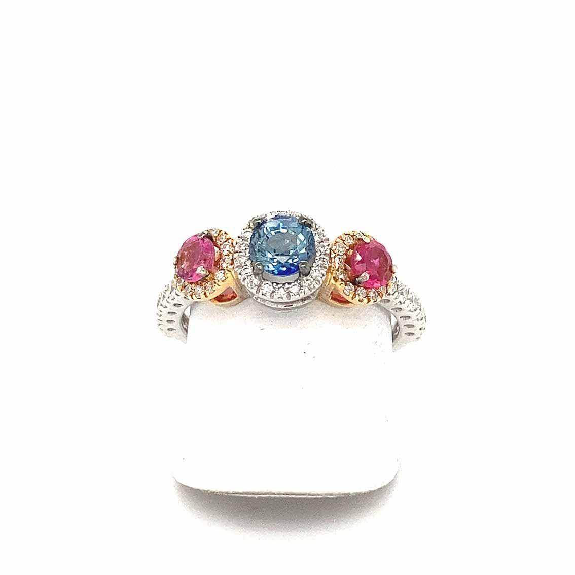 Damenring, 585 Weißgold, Safir, Turmalin, Brillant - My Fine Jewellery